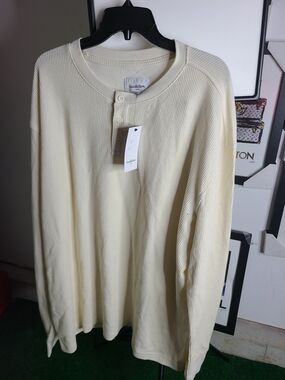 Goodfellow & Co Cream Ribbed Crewneck Henley Sweater - Men